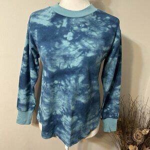 Sonoma Goods For Life Long Sleeve Crew Neck Waffle-Knit Top Blue Tie-Dye Sz XS